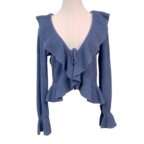 Laundry By Shelli Segal Sweaters - Rare!! Vintage Laundry By Shelli Segal 100% Cashmere Blue Ruffle Cardi/Shrug Med